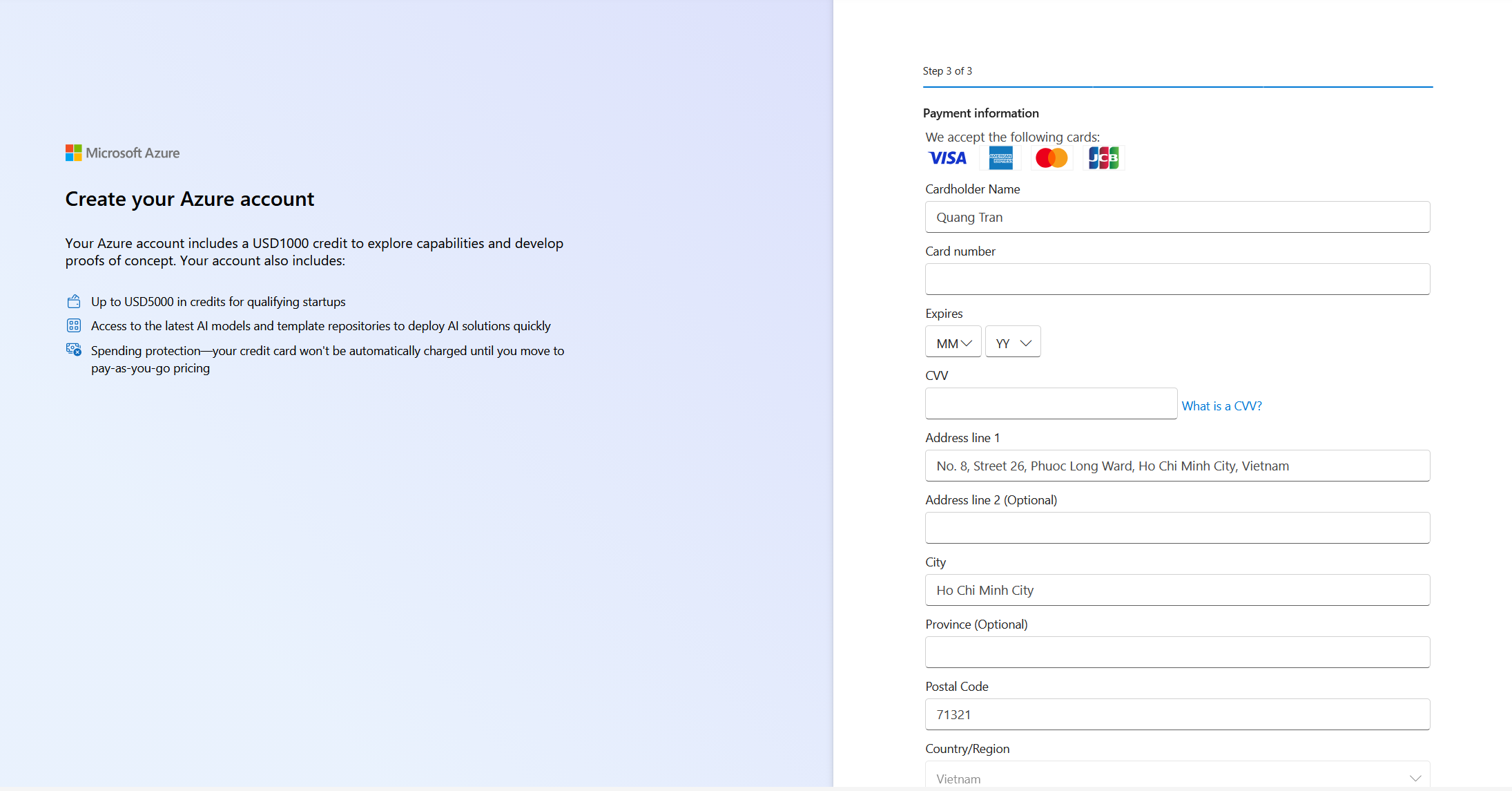 Azure payment